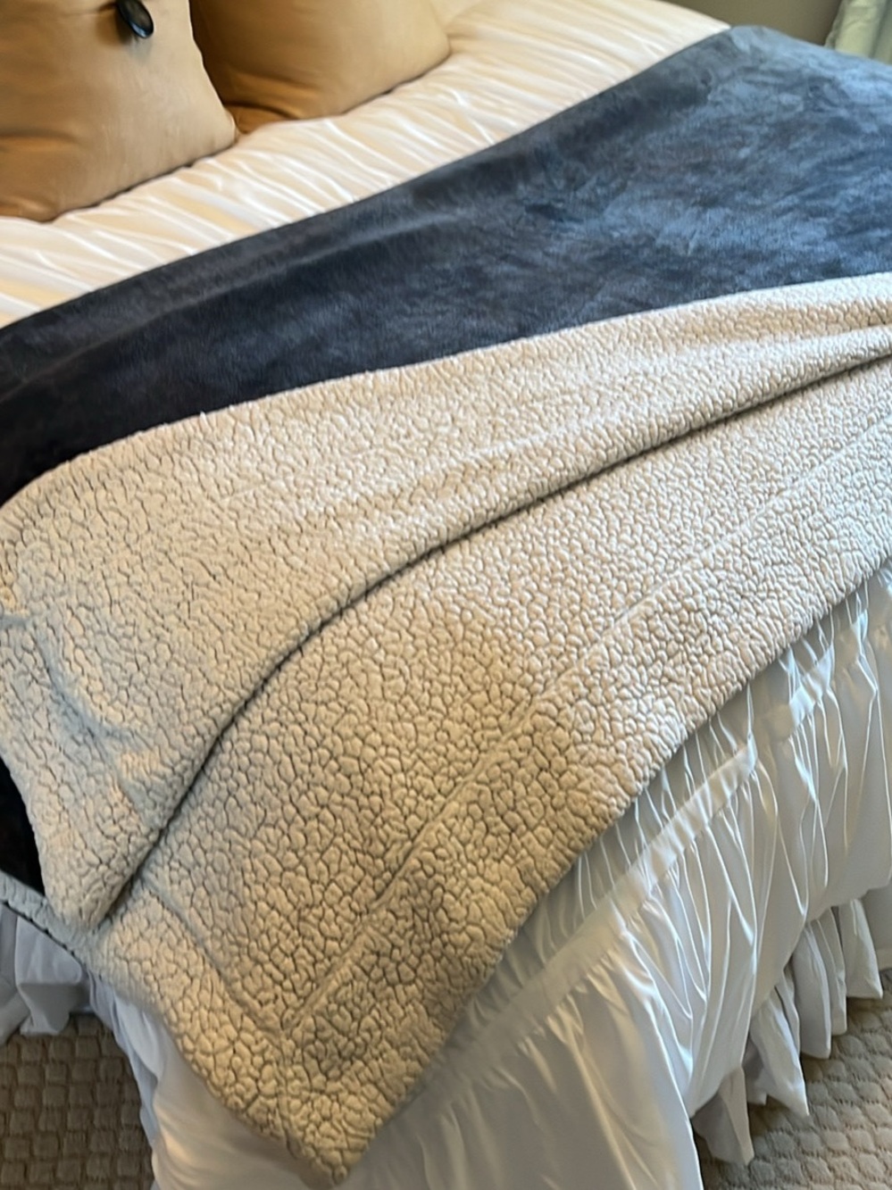 Gray Velour Fleece Lined Throw Blanket